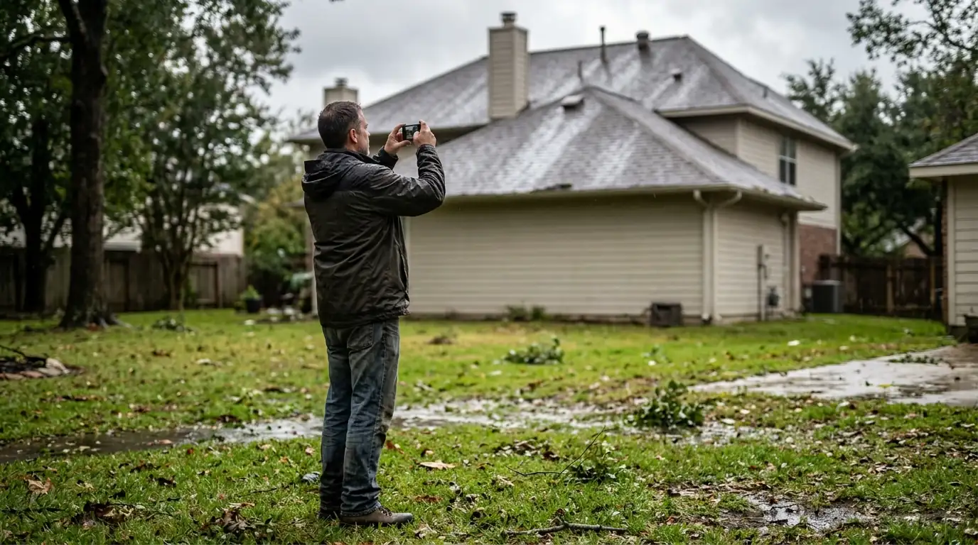 Taking photos of a roof from the yard