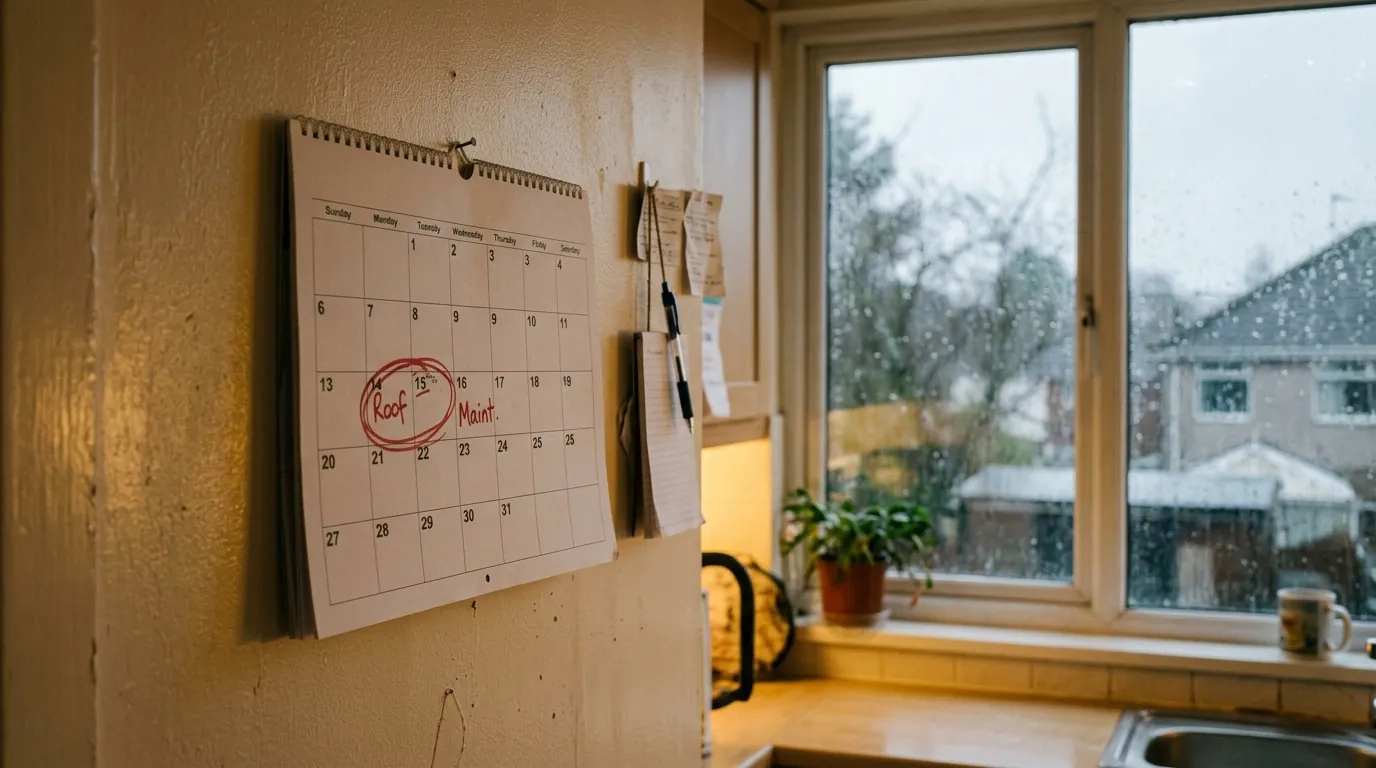 Roof maintenance dates marked on a calendar