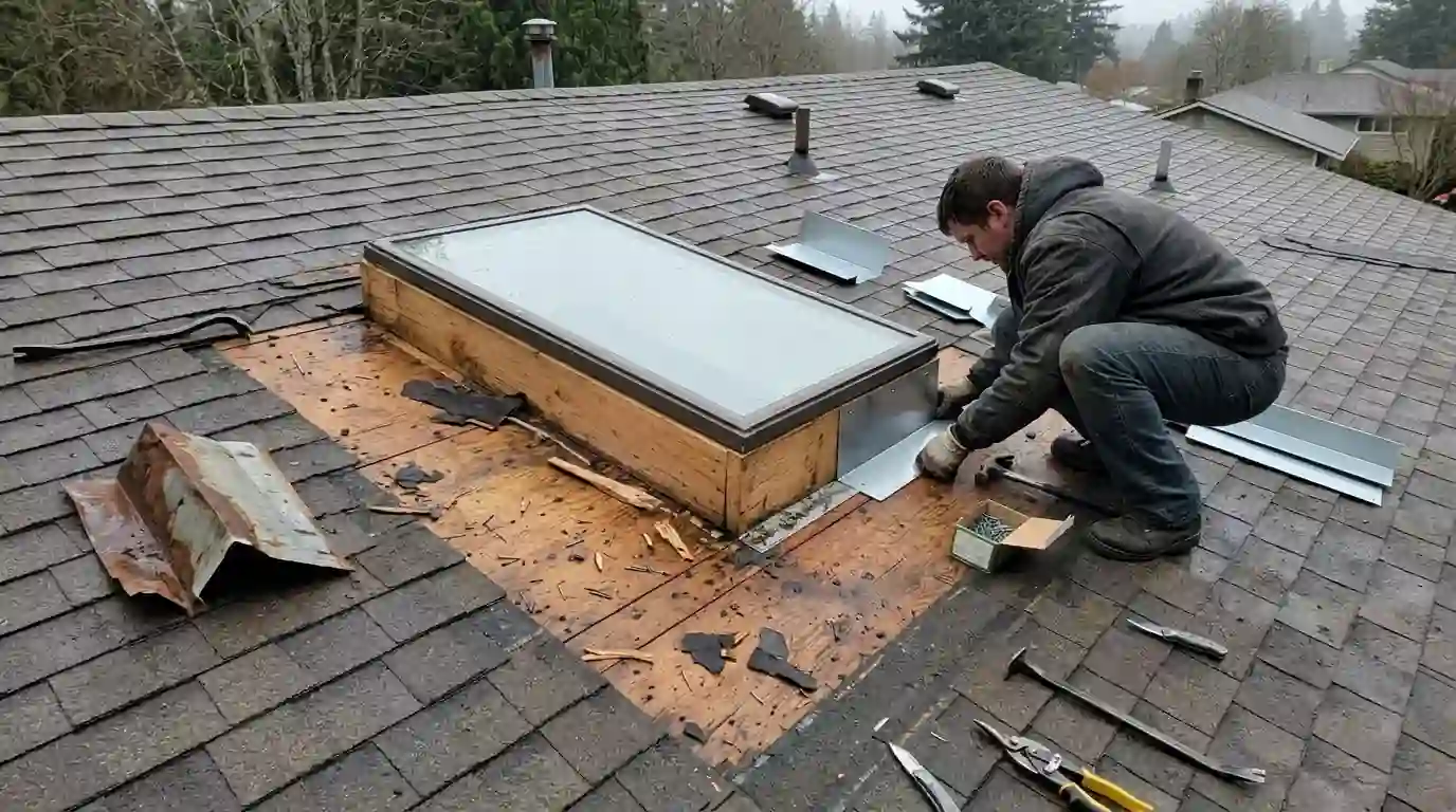 Replacing skylight curb flashing