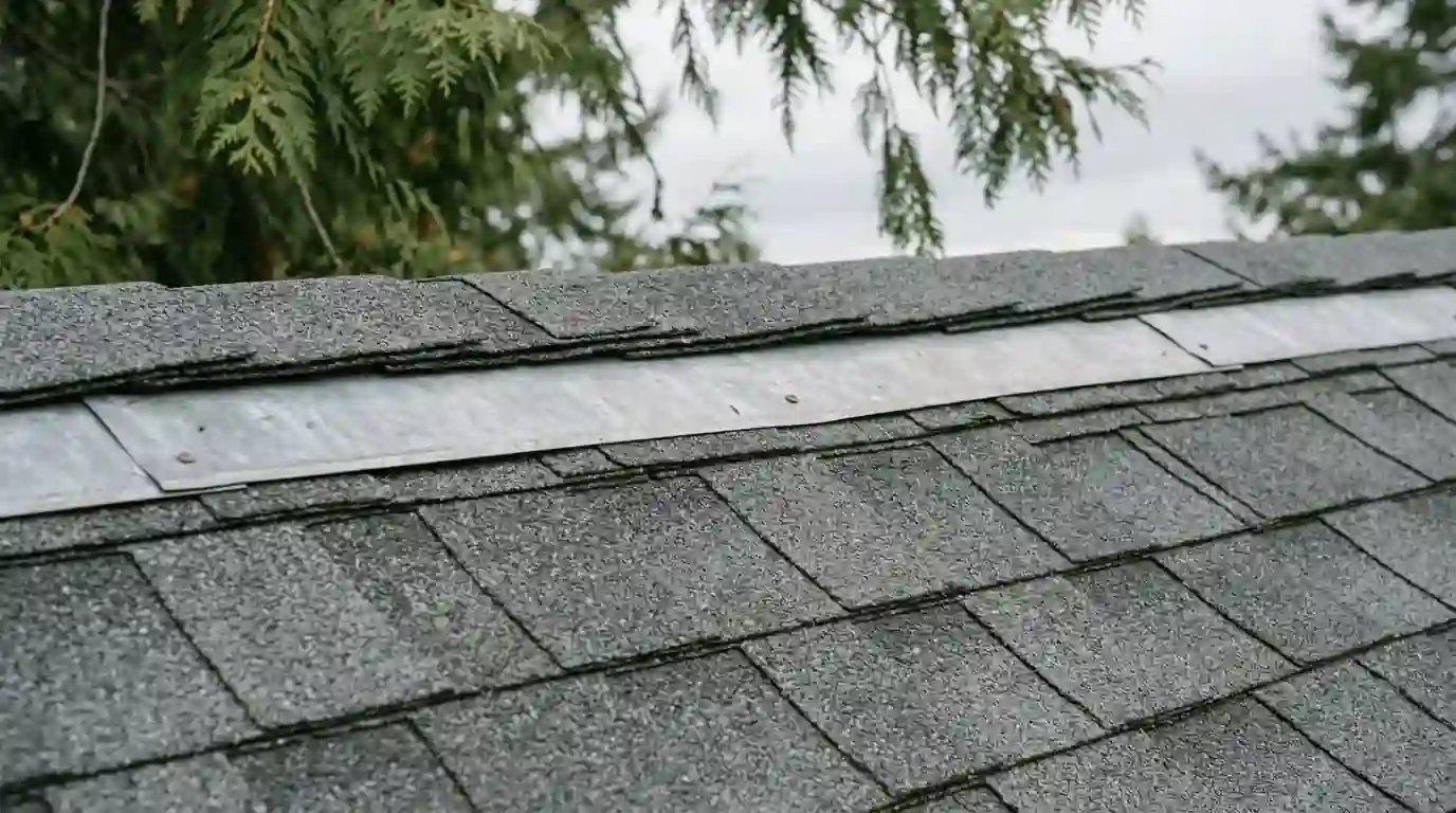 Zinc strip along a clean roof ridge