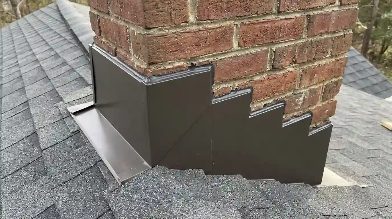 New counterflashing cut into chimney brick