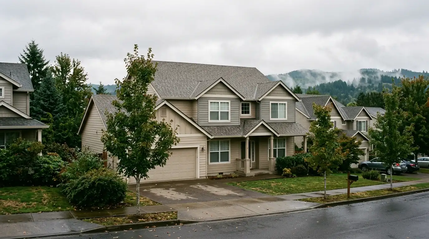 Two story suburban home in Washington County Oregon with a new shingle roof