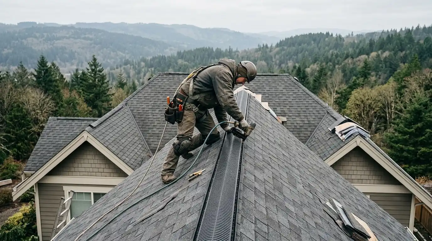 Installing ridge vent on a two story house