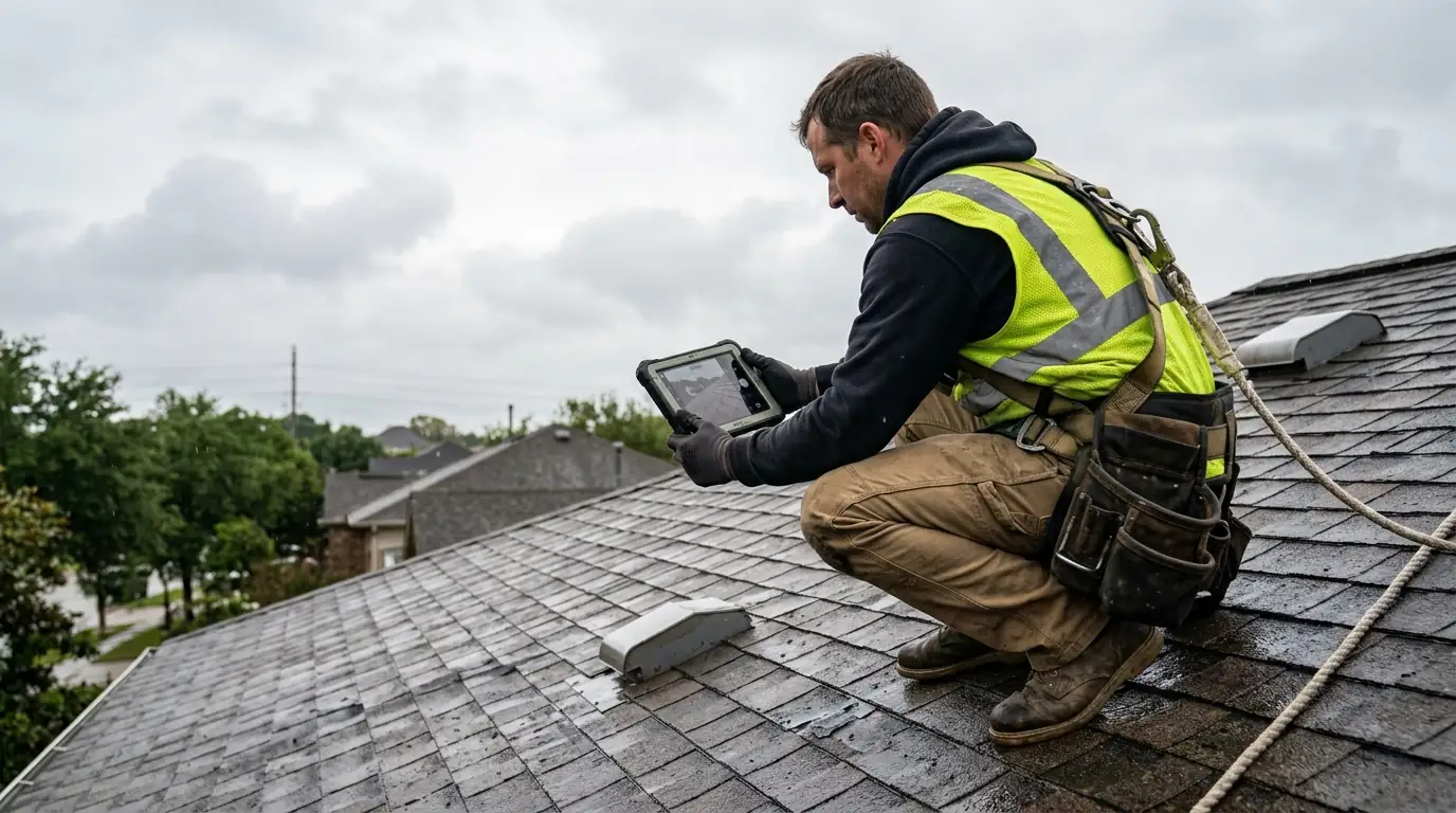 Photographing roof damage for an insurance file