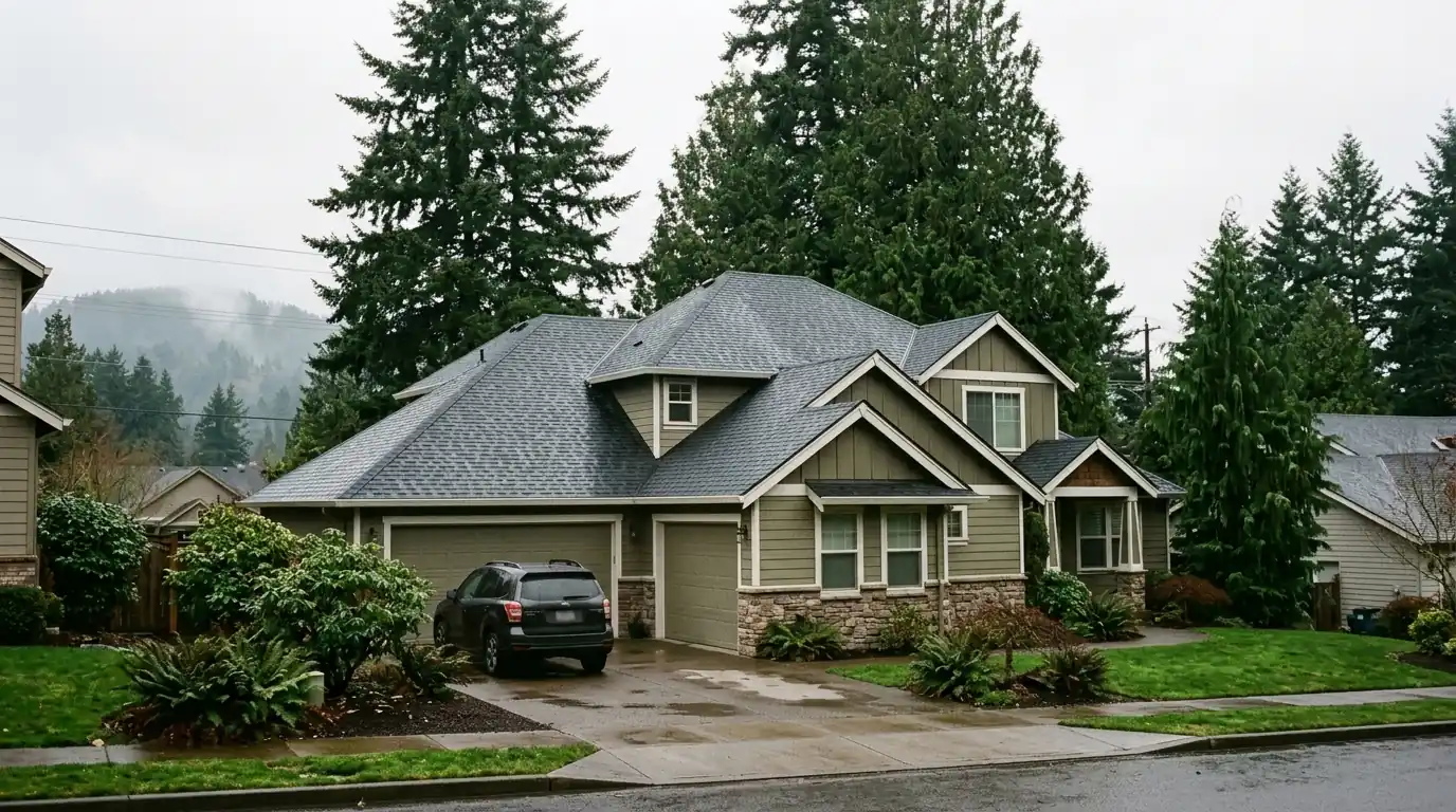 Two story home in Vancouver Washington with a new gray shingle roof