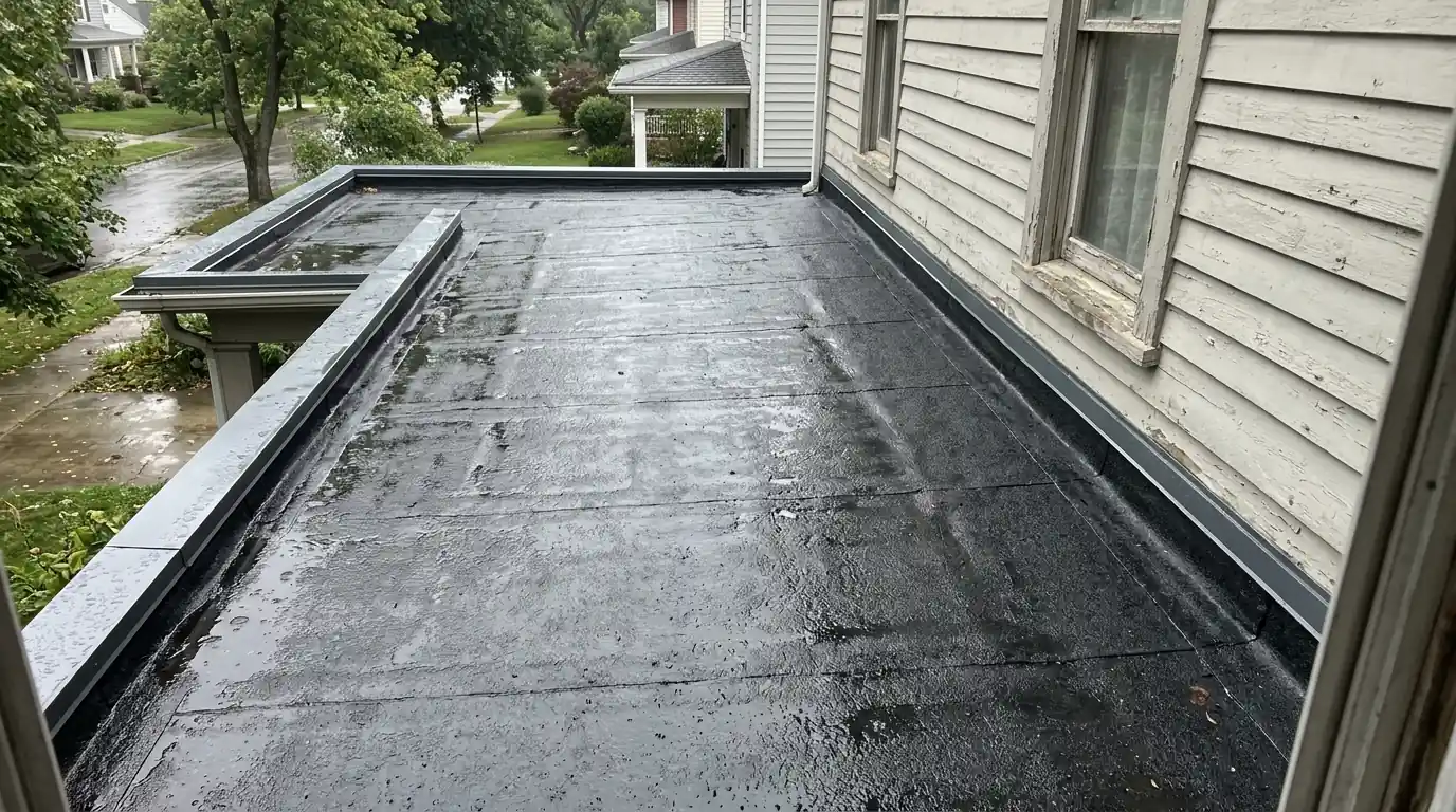 Torch-down porch roof with new metal edge