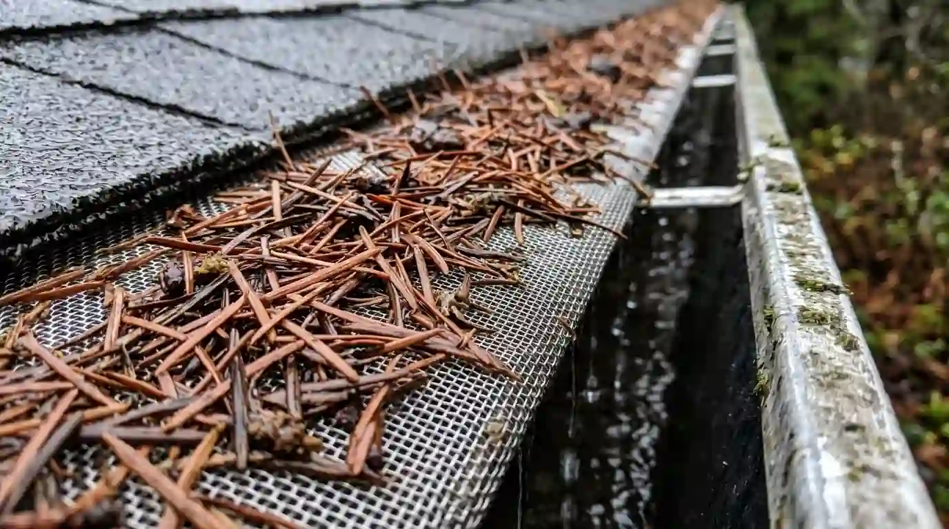 Gutter guard holding back fir needles