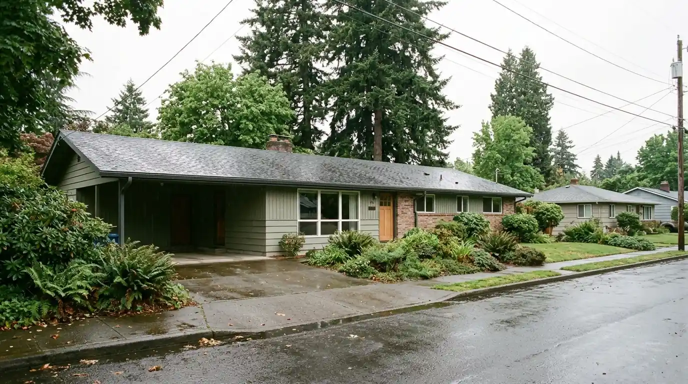 Mid century ranch with a long low roofline