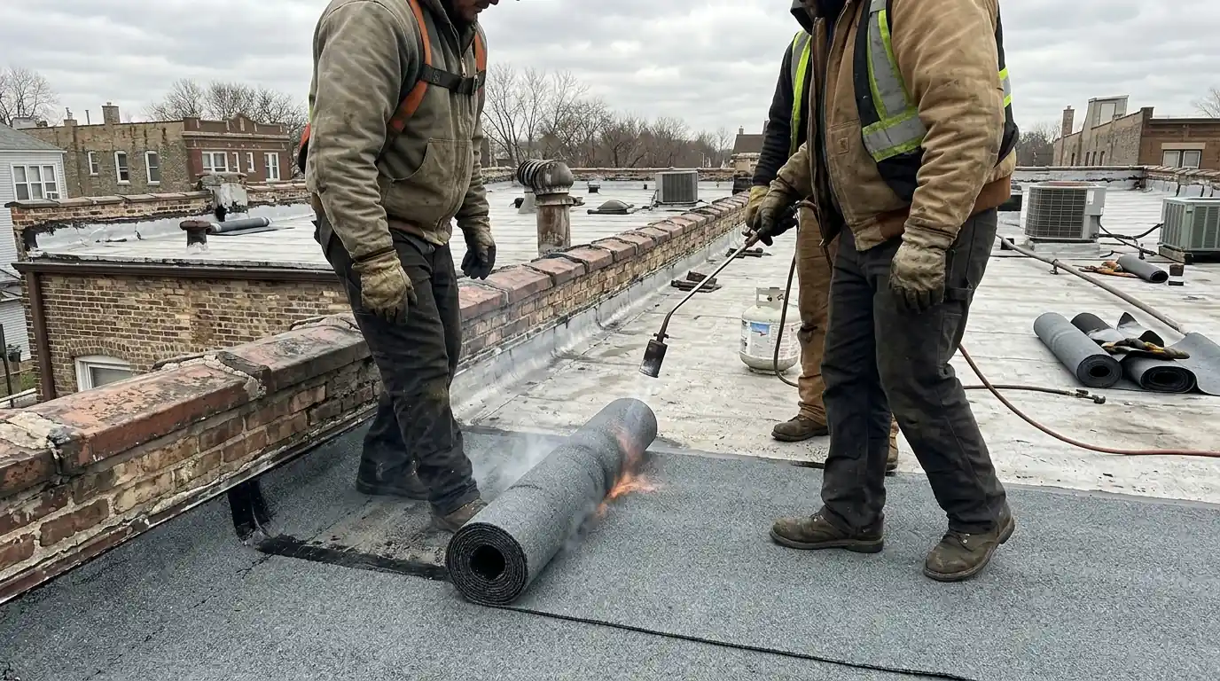 Rolling out torch-down cap sheet