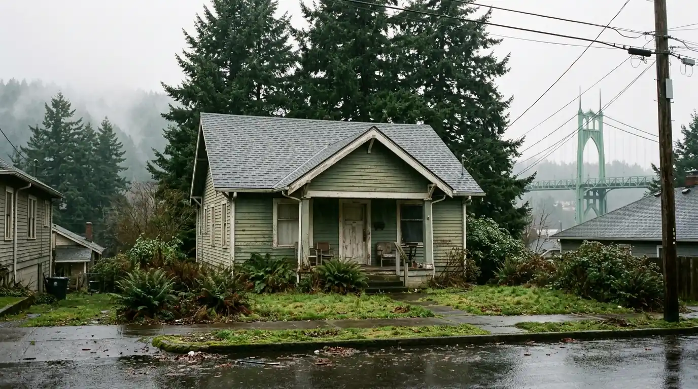 Small worker cottage in North Portland with a newly repaired shingle roof